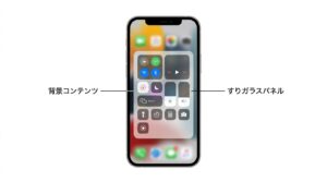 図解：すりガラス調のパネルが重なり合うことで、奥行きと現在の画面の階層を伝える図