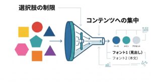 無数の選択肢を制限し、本当に必要な要素だけを抽出するフィルターの図解