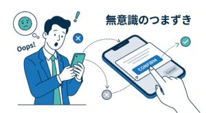 スマホの目立つボタンをつい押し間違えてしまうユーザーの図解