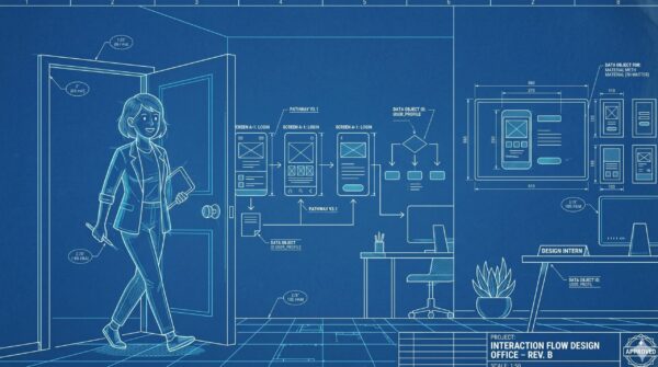 アイキャッチ画像：デザイナーのインターンシップと心地よさの設計図を示すサムネイル