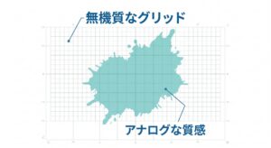 無機質なグリッド線の上に温かみのあるアナログな質感が重なる様子