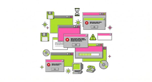 サムネイル：Dial-Up Delightを象徴する、少しピクセル化されたY2K風のポップなUIイラスト