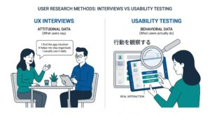 ユーザーの言葉ではなく実際の行動を観察するユーザビリティテストの図解