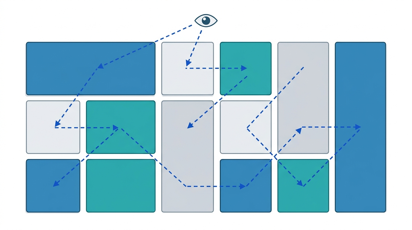 Bentoグリッド内でユーザーの視線が散らばってしまうGrid Grazing現象の図解