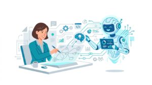 【Agentic UXのアイキャッチ画像】人間とAIの協働を表現するイラスト