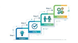 【Agentic Interface Ladder】自律性の4段階を示す階段状の図解