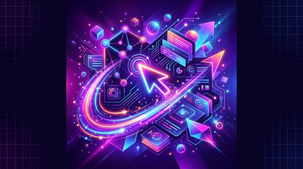 Cursor-Led Designを象徴する、鮮やかで未来的なカーソルとネオンの軌跡