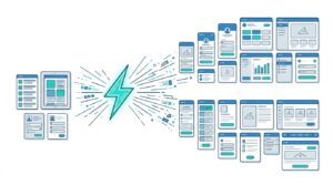高速なAIによってUIワイヤーフレームが高精度かつ瞬時に生成される様子を示す図解