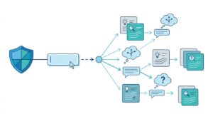 AIが直接の回答を避け段階的な問いかけで思考を促すガードレールUIの概念図